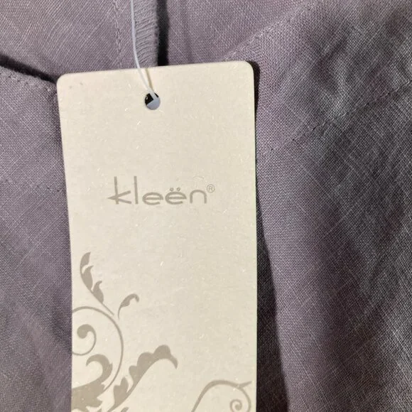 Womens Kleen Flaxseed Linen Asymmetrical Top Applique Flower L Brown NWT - Picture 7 of 10